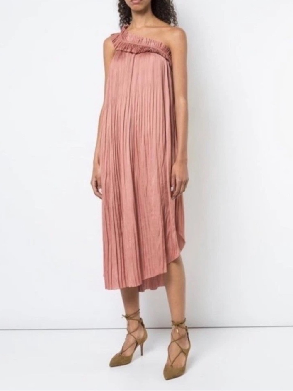 Ulla Johnson NWOT Jade Copper One Shoulder Pleated Midi Dress Size 4
